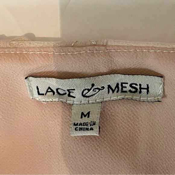 Lace & Mesh Sheer Blush Embroidered Floral Boho Cottage Dress NWOT Size M - Picture 9 of 13